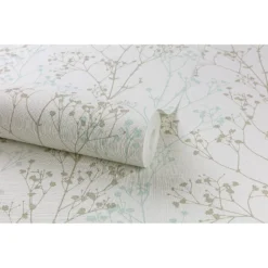 Grandeco Scandi Sprig Wallpaper - Grey & Teal -Home Style Shop 12812865 9504873387007034