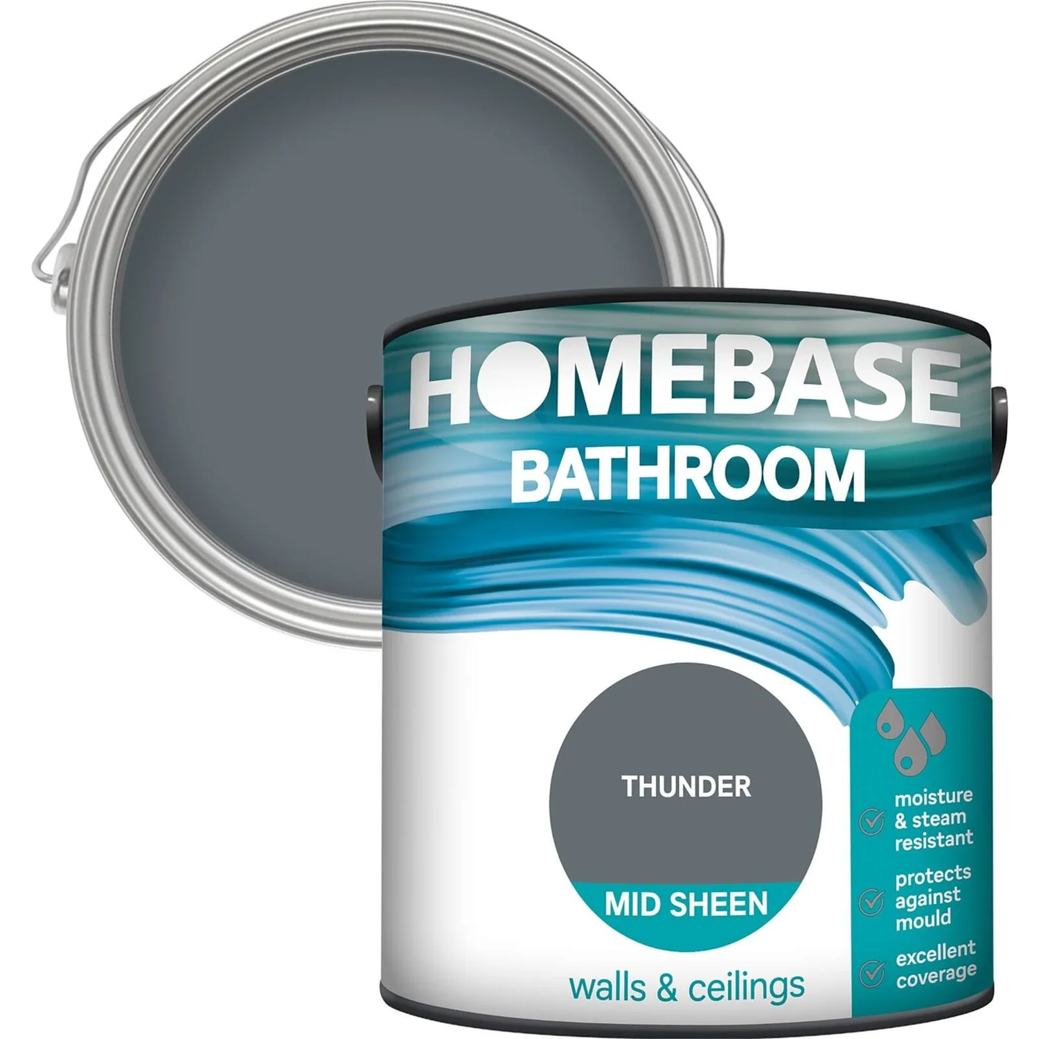 Homebase Bathroom Mid Sheen Paint - Thunder 2.5L 3 Homebase Bathroom Mid Sheen Paint - Thunder 2.5L