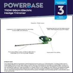 Powerbase 710W Electric Hedge Trimmer - 66cm -Home Style Shop 12885499 3955058716654571