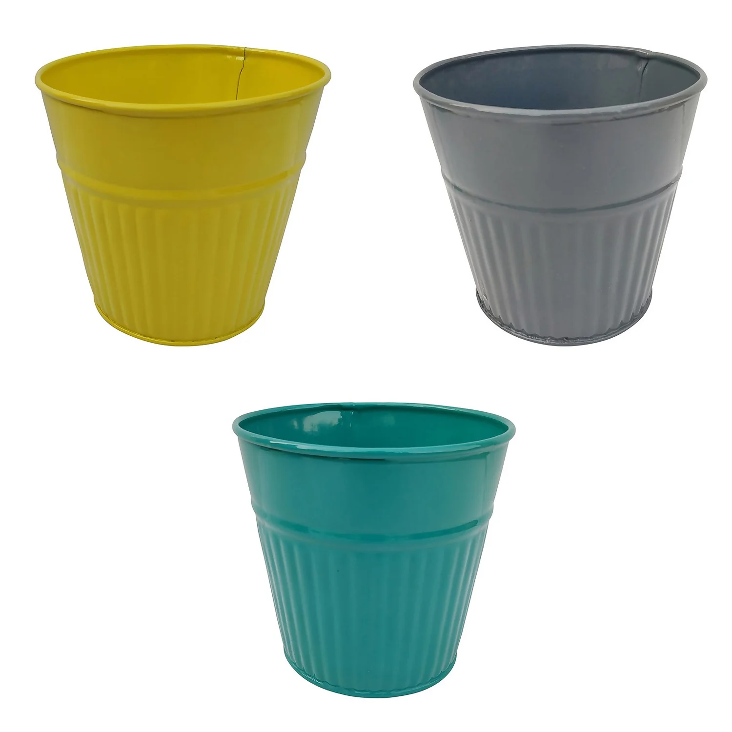 Ribbed Planter (3 Colour Mix) - 18cm 3 Ribbed Planter (3 Colour Mix) - 18cm