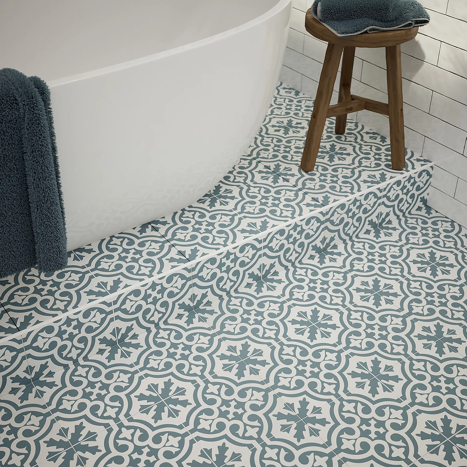 Fiore Teal / White Victorian Pre-scored Porcelain Wall & Floor Tile 450 X 450mm - 1.42sqm Pack 7 Fiore Teal / White Victorian Pre-scored Porcelain Wall & Floor Tile 450 X 450mm - 1.42sqm Pack - Image 5