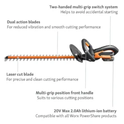 Worx WG260E.5 20V 2.0Ah Cordless Hedge Trimmer - 61cm 12 Worx WG260E.5 20V 2.0Ah Cordless Hedge Trimmer - 61cm -Home Style Shop 13326412 9914900646513268