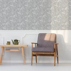 Fresco Artisan Leaf Grey Wallpaper -Home Style Shop 13991879 9315003723178162
