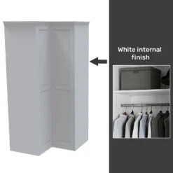 House Beautiful Realm Fitted Look Corner Wardrobe, White Carcass - White Shaker Doors (W) 1103mm X (H) 2256mm