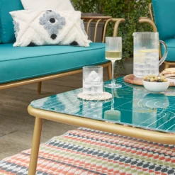 Omari Metal Garden Sofa Set - Teal & Gold -Home Style Shop 14005703 1365022638067828